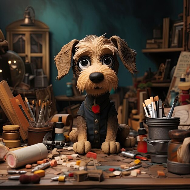 Photo dog character craft with isolated studio background