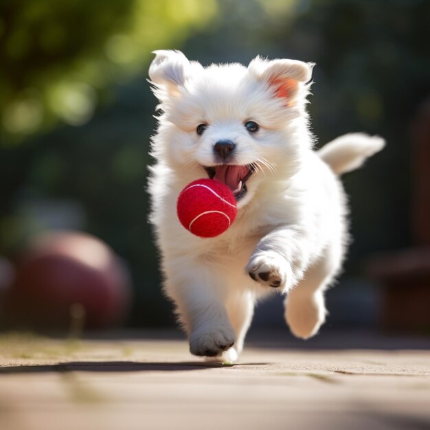 The dog chases the ball