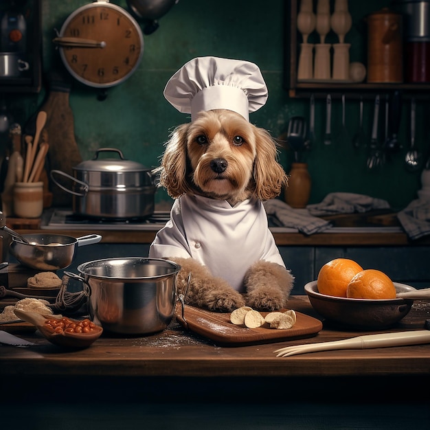 Dog Chef with Freshly Cooked and Seasoned Dish