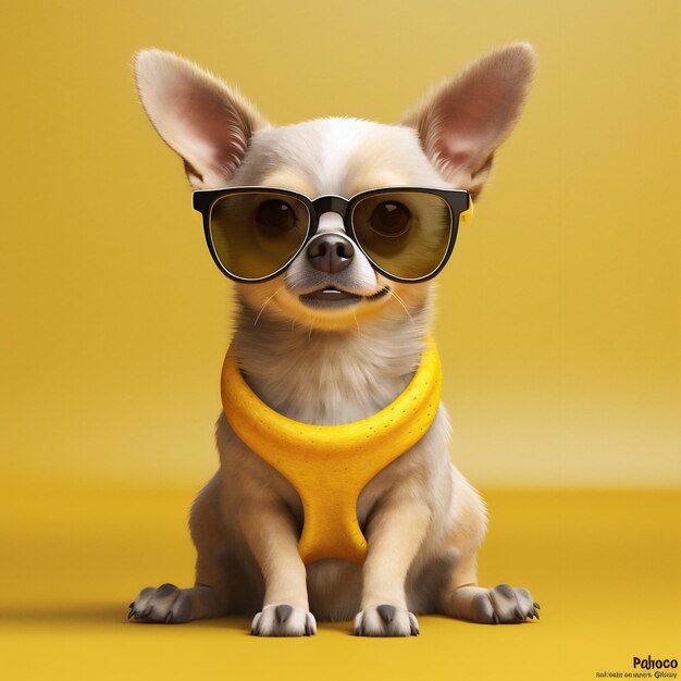 Dog chihuahua cute yellow puppy glasses animal portrait pet pedigree background Generative AI