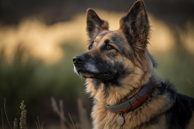 Dog in a collar in nature generated by AI