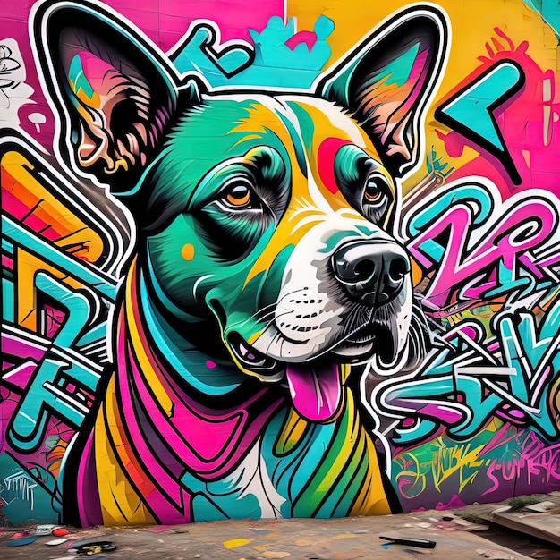 Dog colorful wall graffiti art