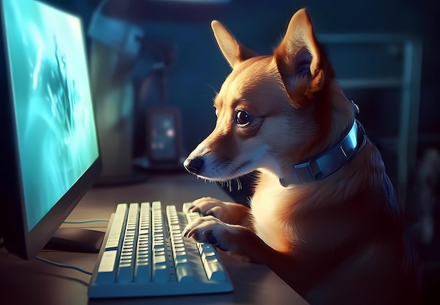 dog at the computer