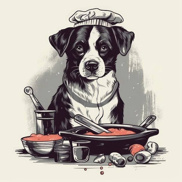 Foto il cane cucina l'illustrazione vettoriale per la maglietta disegnata in adobe illustrator