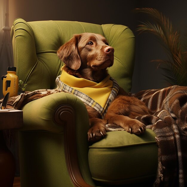 Photo dog in a cozy armchair