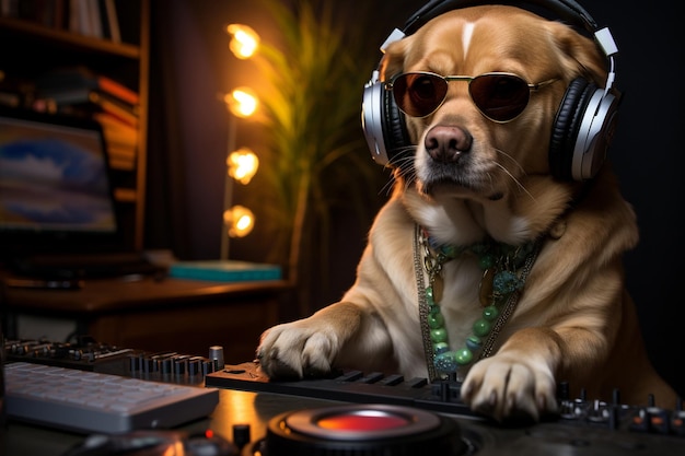 Dog DJ Closeup portrait Anthropomorphic animals Generative AI
