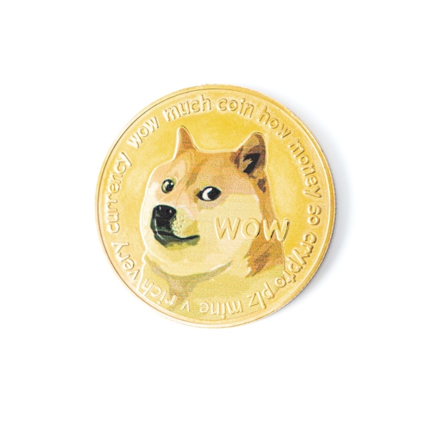 Фото Логотип dogecoin, изолированные на белом фоне