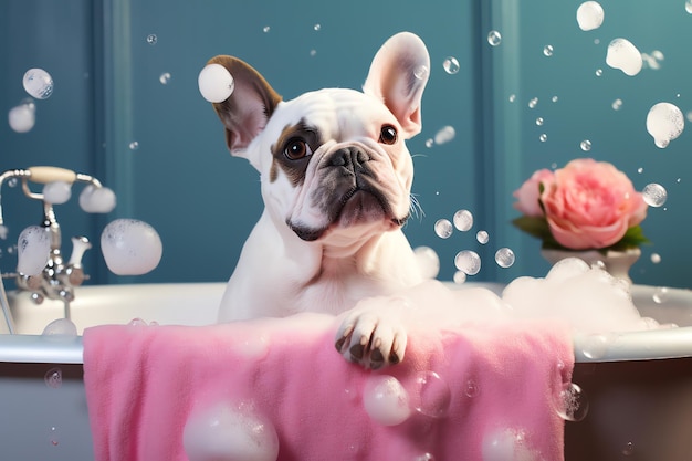 Photo dog doggie spa day with bubble baths dog care routine luxury dog life