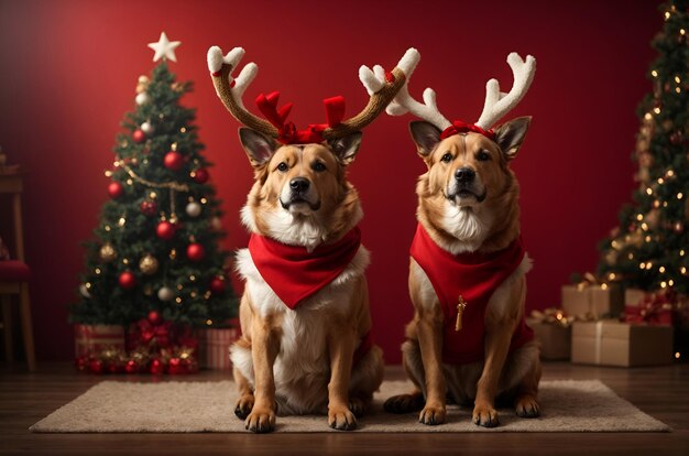 クリスマスのトナカイの格好をした犬