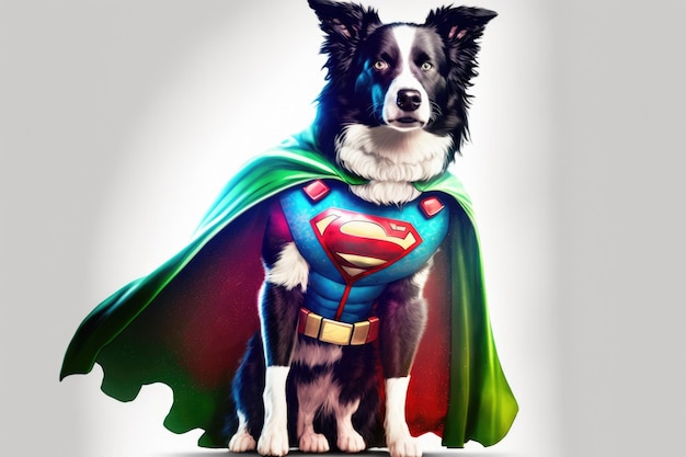 Dog dressed as Superman in black and white Generative AI