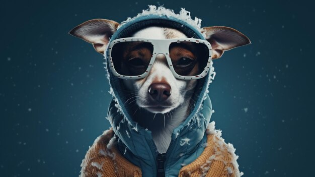 a dog dressed in winter clothes