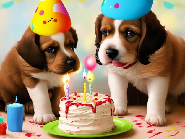 Dog eating a birthday cake ai generated