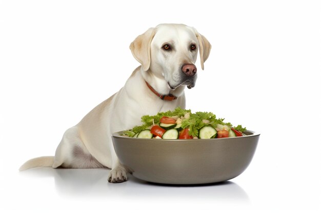 Dog eating from his bowl Ai generated