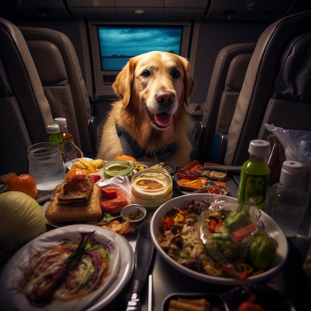 写真 ファーストクラスの犬がエビを食べる