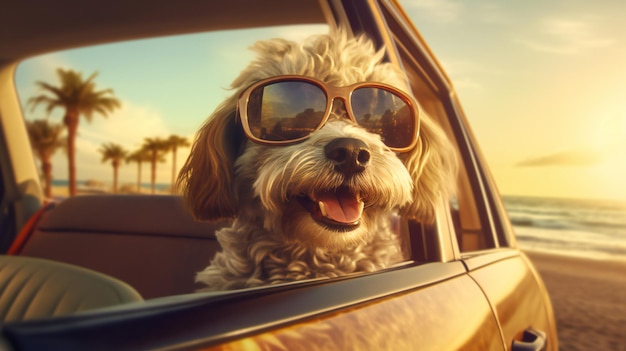 Dog enjoying from traveling by car