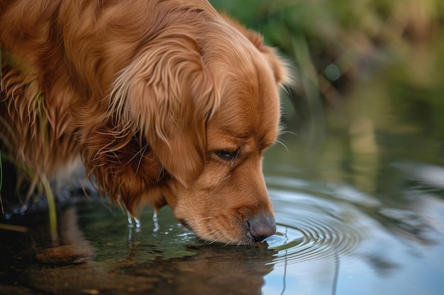 A dog enjoying a refreshing drink by the river