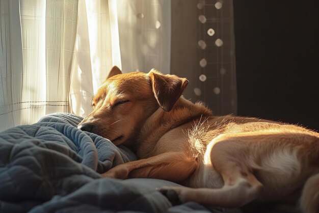 A dog enjoying a sunbeam in a cozy room