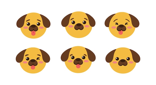 Dog face expressions in playful flat design style vector art