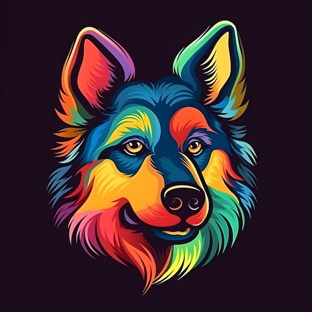 Dog face in neon bright colors