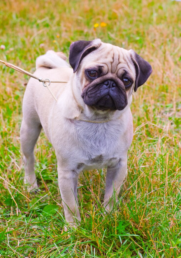 Photo 夏の緑の芝生の上の子鹿パグ犬