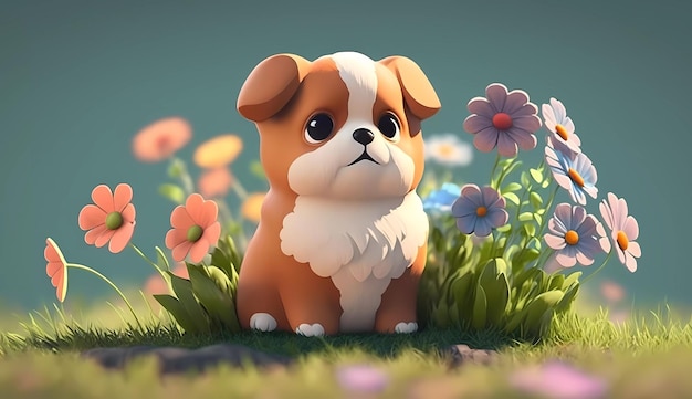 Photo a dog in a field of flowers