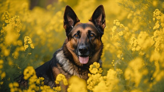 花畑にいる犬