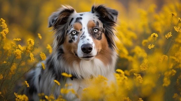 花畑にいる犬