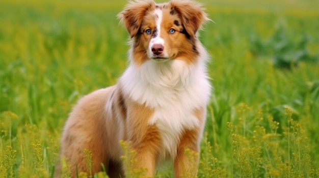 A dog in a field of grass