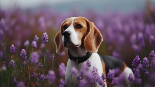 A dog in a field of lavender