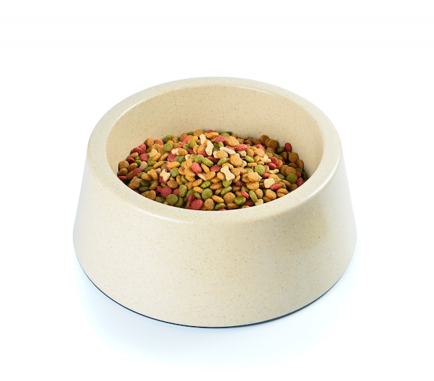 Dog food in bowl isolated