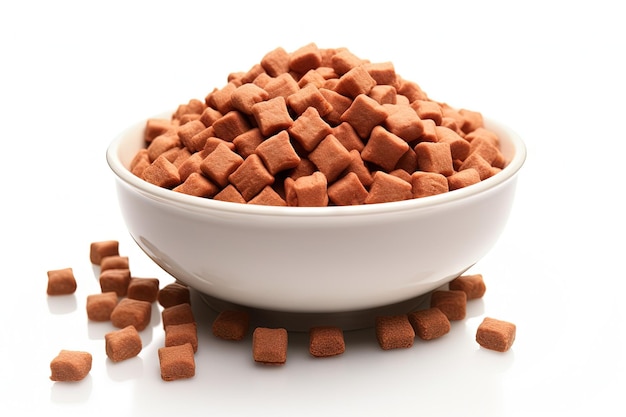 Dog food isolated on white in a bowl