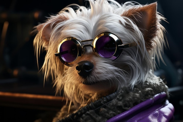 Dog in fur with golden glasses photorealistic fantasy style dieselpunk generation ai