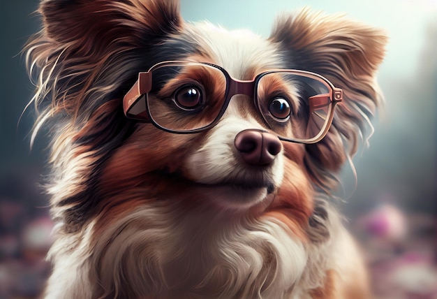 Dog in glasses study concept Generative Ai