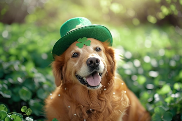 Foto dog golden retriever gekleed voor st patrick's day met een groene hoed