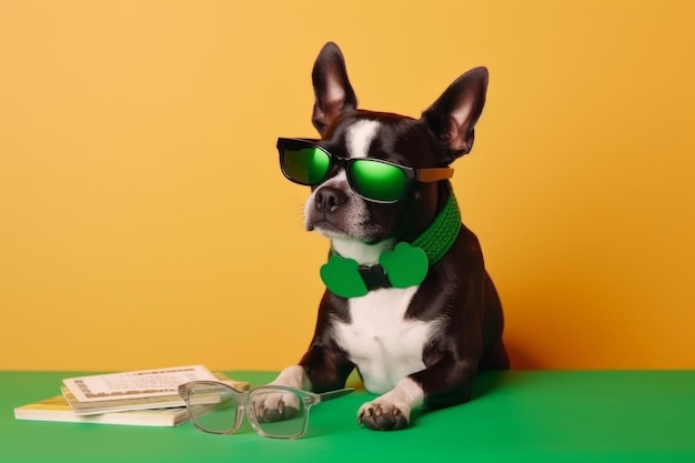 Dog green glasses Generate Ai