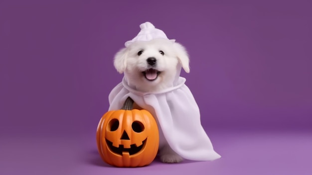 ハロウィーンの衣装を着た犬