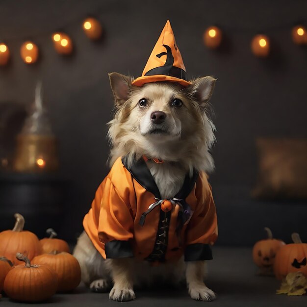 Dog in halloween party costume