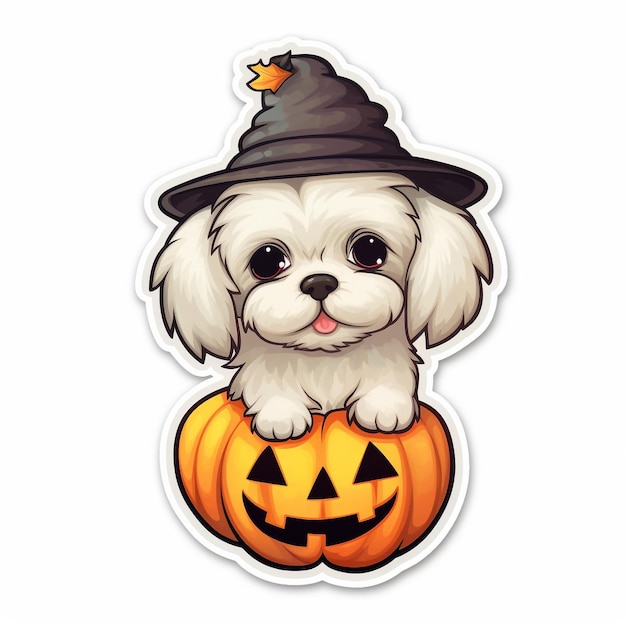 a dog in a halloween pumpkin hat that says " dog ".