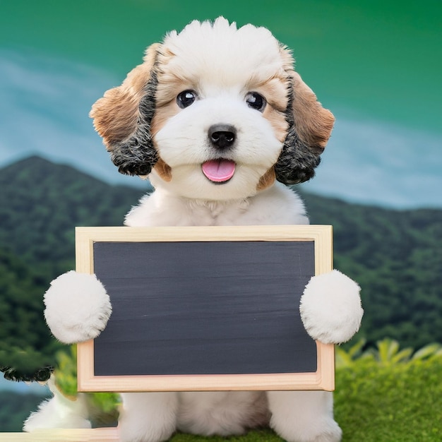 Photo dog have a chalkboard