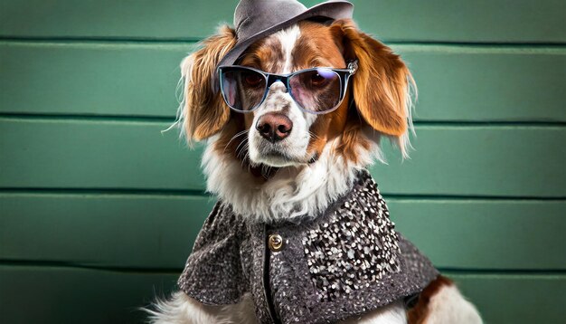 Photo dog having great fashion sense
