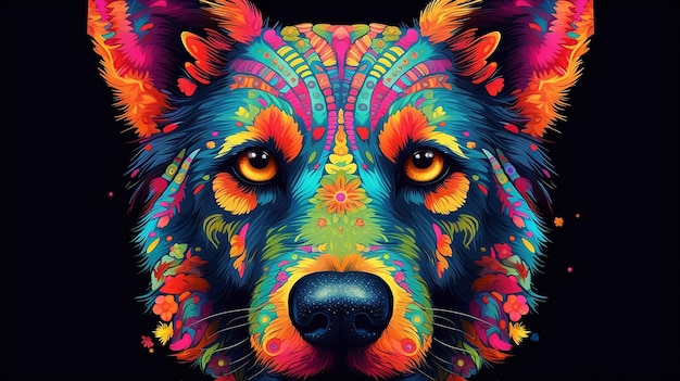 Dog head colorful mandala poodle painting animal wallpaper picture AI generated art