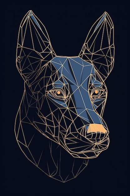 Photo dog head geometric line art style illustration made with generative ai