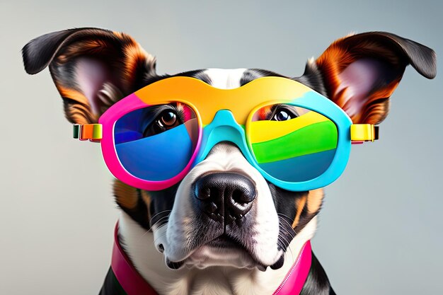 虹色の眼鏡をかけた犬の頭の肖像画