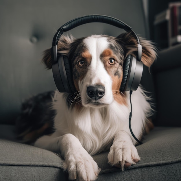 Dog in headphones generative ai