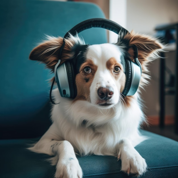 Dog in headphones generative ai