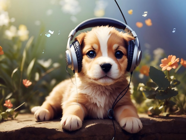 Photo dog hearing music