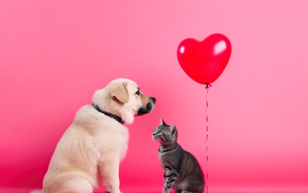 Photo a dog and a heart shaped balloon