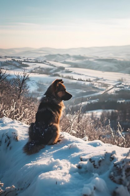 Photo a dog on a hill in winter