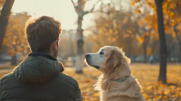 公園で楽しんでいる犬と飼い主 友情 ペット 団結はこのビデオのコンセプトです