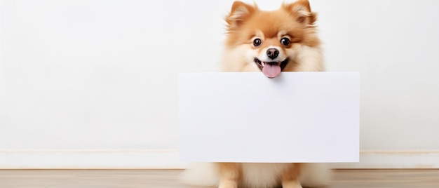 Dog holding empty paper poster